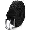 Elegantyl Cintura da uomo in pelle scamosciata con cintura intrecciata in corda di cera Fibbia argentata senza fori Cinture da lavoro manuale in tessuto di cotone, Nero, 110cm
