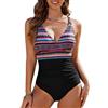 UMIPUBO Costume da Bagno Intero Donna Sexy Collo a V Ruching Push Up con Spalline Spaghetti Regolabili Croce Indietro Tracolla con Anello O-Ring Spiaggia Estate Beachwear(Bohemien,S)