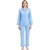 GLOBAL Pigiama da Donna Flanella di Cotone con Bottoni Frontali, Pantaloni con Coulisse Blu XL