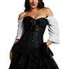 MISS MOLY - Corsetto da donna vintage con pizzo e fiocco, con un perizoma abbinato, pizzo nero., L