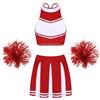 inhzoy Vestito Cheer-Leader Donna Cheer-Leader Costume Cheerleading Carnevale o Evento Sportivo Uniforme Scolastica Crop Top Gonna Plissettata Pompon Costume Halloween Abito B Rosso S