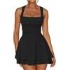 Hanaoops Vestito Sexy Donna Colletto Quadrato Senza Maniche Mini Abito Elegante Estivo Vestiti Corto da Sera Nero Increspato Aderente Miniabito per Party Cocktail Discoteca