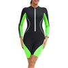 FEESHOW Donna Surf Costume da Bagno con Gamba Manica Lunga Costume da Bagno Protezione UV Abbigliamento da Spiaggia Moda Spiaggia Nero e Verde XXL