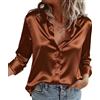 Zeagoo Camicia Donna in Raso Elegante Blusa Scollo a V Seta Camicetta Marrone M