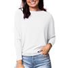 CUTeFiorino Maglietta a maniche lunghe da donna, a maniche pipistrello, alla moda, tinta unita, larga, casual, morbida, a maniche lunghe, girocollo, casual, casual, a maniche lunghe, casual, bianco,