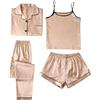 Generic da Notte da Donna in Raso di da 4 Pezzi Set da Notte a Maniche Lunghe con Bottoni 𝐏igiama Natale (Gold, S)
