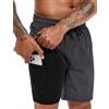 Atforna Costume da bagno da uomo, lungo, 2 in 1, con compressione, ad asciugatura rapida, traspirante, con chiusura lampo, coulisse regolabile