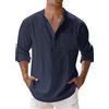Luadnysin Camicia Lino Uomo Elasticizzata Elegante Camice Estive Medievale No Stiro Manica Corta Magliette Camicie Maglie Cotone Maniche Lunghe Estiva Maglietta In Corte Abbigliamento Estivo,Navy,3XL,Blu scuro