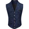 Foweknow Gilet da uomo con risvolto slim fit, costume tradizionale medievale, classico, business, elegante, jacquard, gilet da uomo gotico, steampunk, formale, smoking vest, Blu marino, S