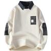 Generisch Maglione da uomo a maglia falso, in due pezzi, 2 in 1, con colletto a camicia, maglione invernale, caldo, maglia fine, a maniche lunghe, beige., M