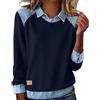 Generic Felpe patchwork in denim da donna Colletto con risvolto Vintage Cuciture Patchwork Camicia di jeans Plus Size Elegante Casual Color Block Pullover Top a maniche lunghe Moda Primavera Uscire Top
