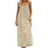 Generico Vestito Estivo Donna Lungo Lino Abito - Casual Sleevele Open Back Maxi Dre Loose Fit Robe Housewear Dre Casual Tinta Unita Senza Maniche Loose Maxi Abiti Senza Schienale con Cordino