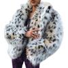 Yancremio Cappotto da Donna con Risvolto in Pelliccia Sintetica Elegante Soffice Giacca Cardigan Stampa Leopardo Sexy Casual Caldo Inverno Cappotto Corto Peloso (Bianco,M)