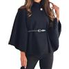 Generisch Mantello da donna, elegante poncho invernale con maniche a pipistrello e cintura, tinta unita, collo alto, con bottoni, cappotto corto, alla moda, per il tempo libero, per attività all'aria