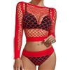 XIUSEMY Set Lingerie Donna: Babydoll Sexy in Rete Fischnetz, Bodystocking da Notte, Taglia Unica(Rosso-WG)