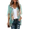 Gosunny Top estivi da donna, kimono da spiaggia boho, copricostume bikini oversize, cardigan con stampa floreale, blu acqua, XL
