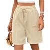 HOTIAN Pantaloncini Bermuda da Donna, Lunghi, Elastici, a Vita Alta, a Gamba Larga, Pantaloncini Estivi, Sportivi, con Tasche, beige., XXL