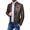 Evoga Giubbotto Uomo in Ecopelle Slim Fit Giacca Giubbino Coreana Casual (XXL, Marrone con Zip Frontali)