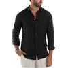 Giosal Camicia Uomo Lino Colletto Maniche Lunghe Casual Regular Fit Basic Tinta Unita Vari Colori (IT, Testo, S, Regular, Regular, Nero)