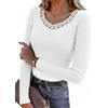 Bresdk Maglia Termica Donna Scollo a V con Pizzo Maglie Termiche Manica Lunga Top Termico Slim Fit Felpato Morbido in Cotone Maglietta Intima Elegante Invernale per Quotidiano Bianco S