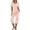 PrinStory Pigiama da donna con maglia a maniche corte e pantaloni lunghi