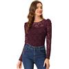 Allegra K Camicetta Floreale Manica Lunga Donna Maglietta Vintaje Pizzo Semi Trasparente Top Dolce Estate