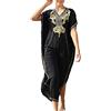 Lishengping Caftano da donna ricamato lungo con spacco laterale, abito da spiaggia a maniche corte, copricostume bikini, Nero-2, Taglia unica