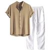 Generico Completo Uomo Estivo,Completo Estivo da Uomo 2 Pezzi Casual per Spiaggia Tuta Completa in Cotone e Lino Maglietta + Pantaloni con Coulisse Set Uomini Corti in Cotone