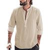 YAOBAOLE Camicia di Lino Uomo Manica Lunga Estate Mao Casual Henley Camicie da Spiaggia Classiche, cachi., L