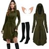 rumnigh Costume medievale da donna con cappuccio, costume rinascimentale, costume per Halloween da donna (verde, M)