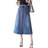 Lazutom Gonne lunghe in jeans da donna a vita alta con bottoni sul davanti, Blu, 42