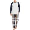 Cexiakong Pigiama lungo da uomo, in cotone, invernale, in due pezzi, con maniche lunghe e pantaloni pigiama a quadretti, per uomo e inverno, Bianco 1, S