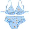 OrJana Bikini Due Pezzi per Bambina, Fantasia Colorata con Unicorni e Stelle Marine, Volant, Mare e Piscina (IT, età, 4 Anni, Shells Blue)