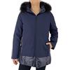 JOPHY & CO. Piumino Donna con Cappuccio e Pelliccia (cod. 881092) (Blu, L)