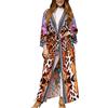 YOUKD Donne Cotone Cardigan Boemia Lungo Kimono Spiaggia Costume Da Bagno Coprire Abito Plus Size Robe, D Marrone Rosa, Taglia unica