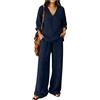 Generico Completo Di Lino Donna Estivo 2 Pezzi Pantalone Lungo Estivo Tuta Elegante Maniche 3/4 Completo Estiva Curvy Tute Casual Completi Leggera Comodi Set Mare Spiaggia Larghi Drop Shoulder