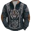 Generisch Felpa da motociclista da uomo con lupo celtico - Troyer in effetto maglia 3D con motivo a nodi, maglia a maniche lunghe rustiche con colletto con cerniera, XXL