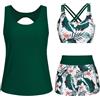 VPQILH 3 Pezzi Tankini Donna Vendita, Costume da Bagno da Donna con Pantaloncini, Canotte con Reggiseno e Culotte Sets Stampato Tankini Set Crisscross Bikini, Top Controllo Pancia, Vita Alta Costume Bagno