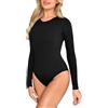 Kefiyis Body da donna a maniche lunghe, girocollo, body a maniche lunghe, elegante perizoma con bottoni a pressione, elastico basic da donna, per tutti i giorni, ufficio, look a strati
