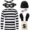 Moerstar Costume da rapinatore da donna e uomo, costume da rapinatore con cappello, guanti, tasca nera per banconote bianche, costumi da ladro, costumi di carnevale per adulti