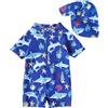WYTbaby Costume da bagno per neonati, a maniche corte, con cappello da sole, Squalo blu, 2-3 anni