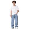 Generisch Straight Fit Baggy Jeans Ragazzi Wide Leg Pantaloni larghi con elastico in vita Pantaloni da jogging stretch gamba larga abbigliamento per bambini vintage streetwear 11-16 anni