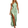 Generico Donna Abito Una Spalla Elegante Abito in Raso con Spacco Abiti da Ballo Plus Size Casual Vestiti Estivi Lunghi Cerimonia Cocktail Invitata Matrimonio Casual Party (Green, S)