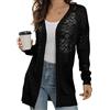 GRECERELLE Cardigan estivo da donna UK leggero pizzo scava fuori maglia morbida manica lunga aperto anteriore spiaggia copre donna tinta unita protezione solare, L01 Nero, XXL