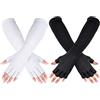 Geyoga 2 paia di guanti invernali senza dita, lunghi, termici, lavorati a maglia, elastici, scaldamuscoli, guanti mezze dita per uomo e donna, 27,9 cm