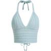 Naileksi Top da Donna con Lacci Senza Schiena, all'Uncinetto, Crop Top Y2k, Slim Fit, Senza Maniche, Scollo a V, Retro con Lacci, Canotta, Blu Menta., M
