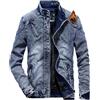 amropi Uomo Giacca di Jeans Giubbotto Foderati in Pile Denim Giubbino Slim Fit Casual Jacket Blu, L