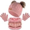 Chstarina Sciarpa Guanti e Cappello Bambino, Cappello a Maglia Bambini Invernale Beanie Sciarpa Guanti, Berretto Scaldacollo Guanti Set, Berretto con Pompon per tra 1 e 6 Anni Ragazze Ragazzi (Rosa)