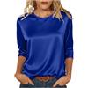Generic Top con maniche a 3/4 da donna UK raso girocollo camicette da donna in seta casual eleganti camicie lucide lisce t-shirt basic autunno inverno tinta unita tunica top ufficio lavoro pullover, Blu, XXL