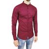 Evoga Camicia Uomo Slim Fit Elegante Casual Rosso Bordeaux con Collo Coreano